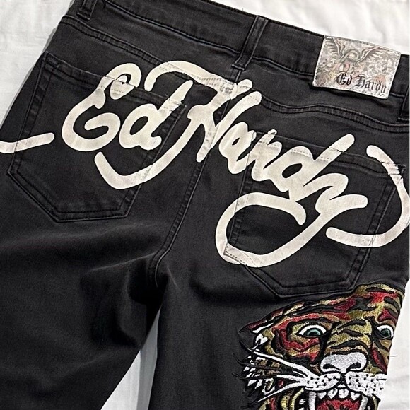 ED HARDY Jeans Slim Women’s 28x30 Tiger Head  - 10” Flare Wide Leg - Y2K - Picture 9 of 11